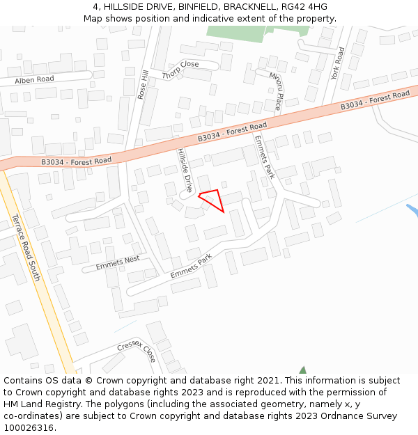 4, HILLSIDE DRIVE, BINFIELD, BRACKNELL, RG42 4HG: Location map and indicative extent of plot