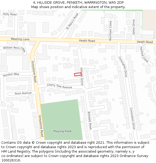 4, HILLSIDE GROVE, PENKETH, WARRINGTON, WA5 2DP: Location map and indicative extent of plot