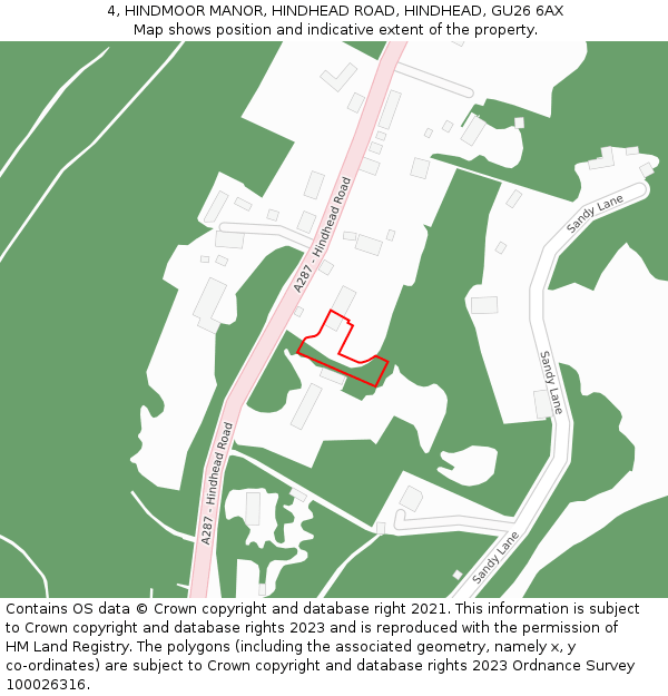 4, HINDMOOR MANOR, HINDHEAD ROAD, HINDHEAD, GU26 6AX: Location map and indicative extent of plot