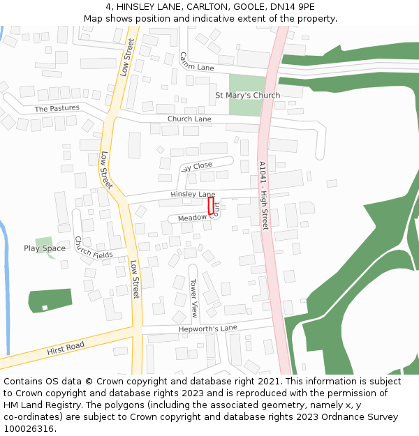 4, HINSLEY LANE, CARLTON, GOOLE, DN14 9PE: Location map and indicative extent of plot