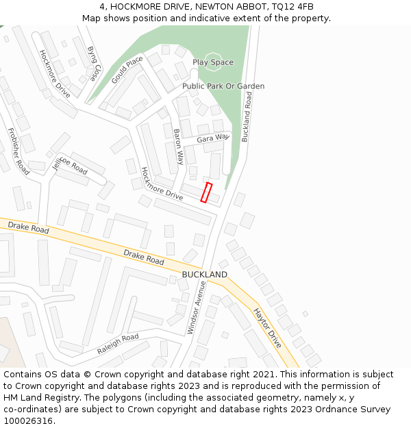 4, HOCKMORE DRIVE, NEWTON ABBOT, TQ12 4FB: Location map and indicative extent of plot