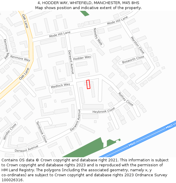 4, HODDER WAY, WHITEFIELD, MANCHESTER, M45 8HS: Location map and indicative extent of plot
