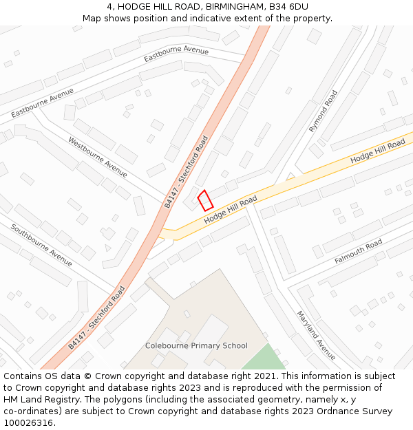 4, HODGE HILL ROAD, BIRMINGHAM, B34 6DU: Location map and indicative extent of plot