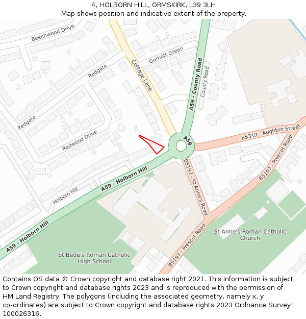 4, HOLBORN HILL, ORMSKIRK, L39 3LH: Location map and indicative extent of plot