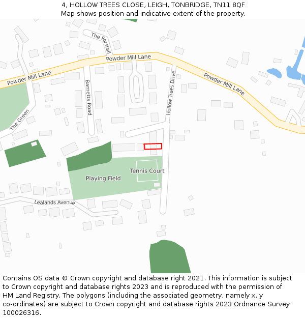 4, HOLLOW TREES CLOSE, LEIGH, TONBRIDGE, TN11 8QF: Location map and indicative extent of plot