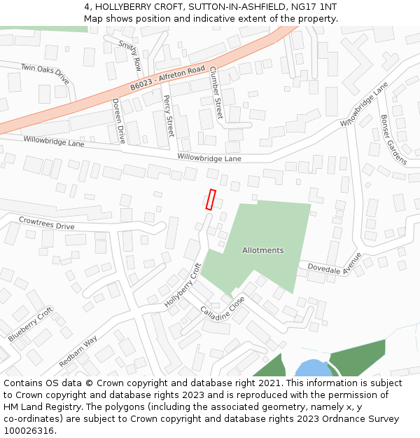 4, HOLLYBERRY CROFT, SUTTON-IN-ASHFIELD, NG17 1NT: Location map and indicative extent of plot