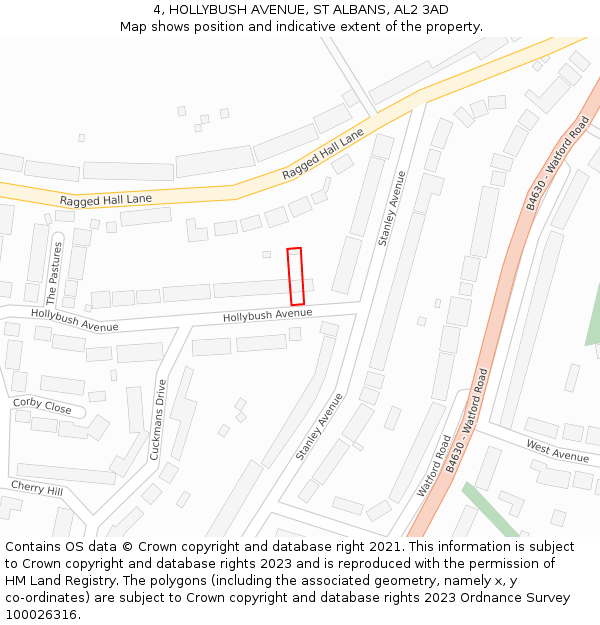 4, HOLLYBUSH AVENUE, ST ALBANS, AL2 3AD: Location map and indicative extent of plot