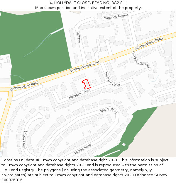 4, HOLLYDALE CLOSE, READING, RG2 8LL: Location map and indicative extent of plot