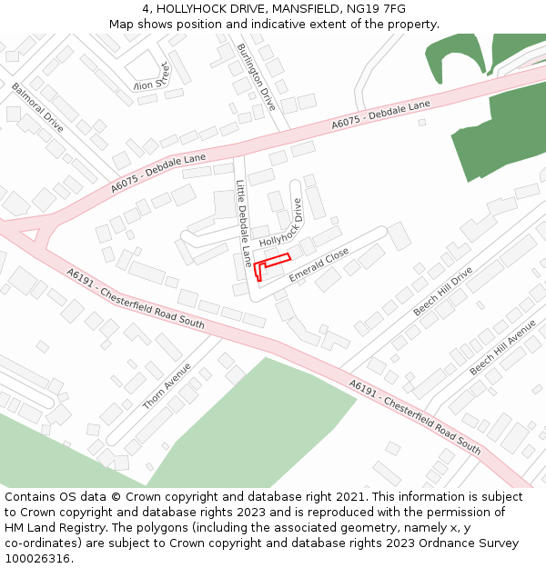 4, HOLLYHOCK DRIVE, MANSFIELD, NG19 7FG: Location map and indicative extent of plot