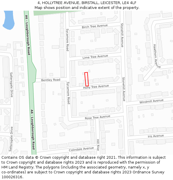 4, HOLLYTREE AVENUE, BIRSTALL, LEICESTER, LE4 4LF: Location map and indicative extent of plot