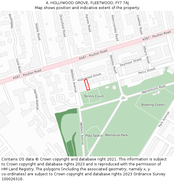 4, HOLLYWOOD GROVE, FLEETWOOD, FY7 7AJ: Location map and indicative extent of plot