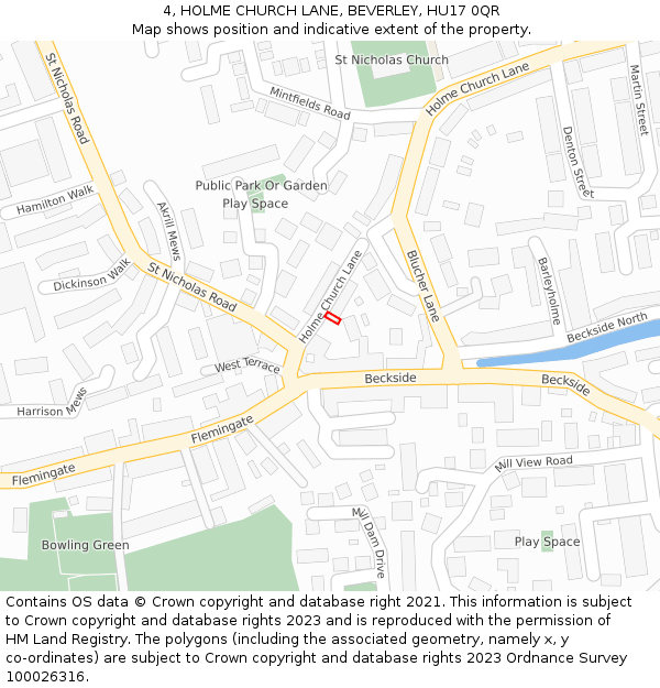 4, HOLME CHURCH LANE, BEVERLEY, HU17 0QR: Location map and indicative extent of plot