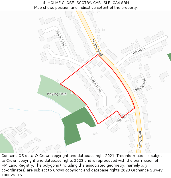 4, HOLME CLOSE, SCOTBY, CARLISLE, CA4 8BN: Location map and indicative extent of plot