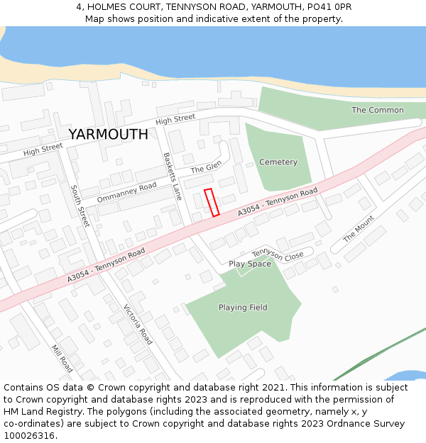 4, HOLMES COURT, TENNYSON ROAD, YARMOUTH, PO41 0PR: Location map and indicative extent of plot