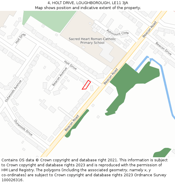 4, HOLT DRIVE, LOUGHBOROUGH, LE11 3JA: Location map and indicative extent of plot