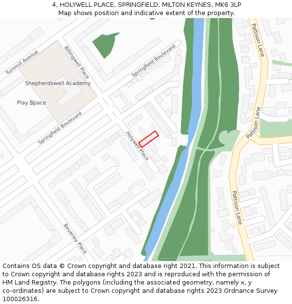 4, HOLYWELL PLACE, SPRINGFIELD, MILTON KEYNES, MK6 3LP: Location map and indicative extent of plot