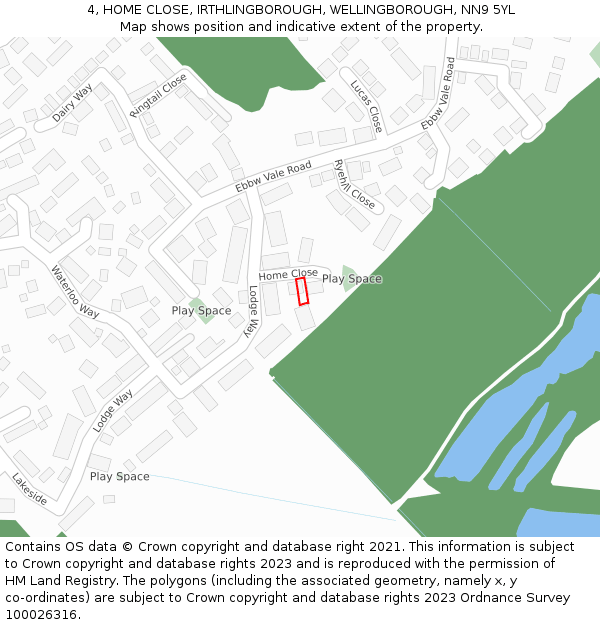 4, HOME CLOSE, IRTHLINGBOROUGH, WELLINGBOROUGH, NN9 5YL: Location map and indicative extent of plot