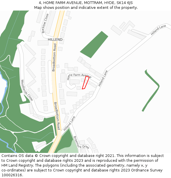 4, HOME FARM AVENUE, MOTTRAM, HYDE, SK14 6JS: Location map and indicative extent of plot