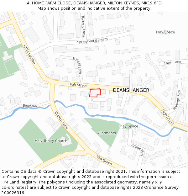 4, HOME FARM CLOSE, DEANSHANGER, MILTON KEYNES, MK19 6FD: Location map and indicative extent of plot