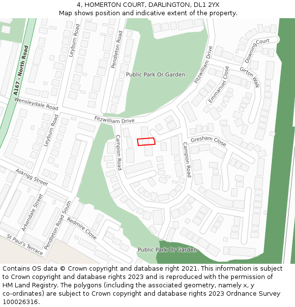 4, HOMERTON COURT, DARLINGTON, DL1 2YX: Location map and indicative extent of plot