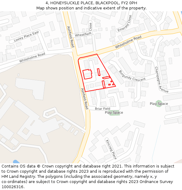 4, HONEYSUCKLE PLACE, BLACKPOOL, FY2 0PH: Location map and indicative extent of plot