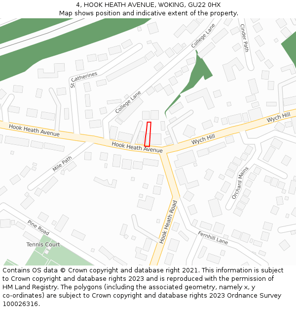 4, HOOK HEATH AVENUE, WOKING, GU22 0HX: Location map and indicative extent of plot