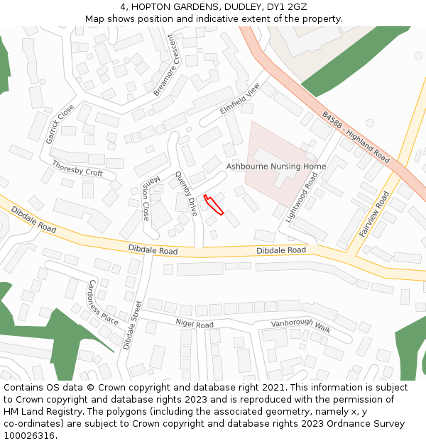 4, HOPTON GARDENS, DUDLEY, DY1 2GZ: Location map and indicative extent of plot