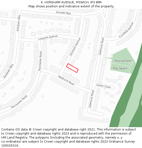 4, HORSHAM AVENUE, IPSWICH, IP3 8RR: Location map and indicative extent of plot