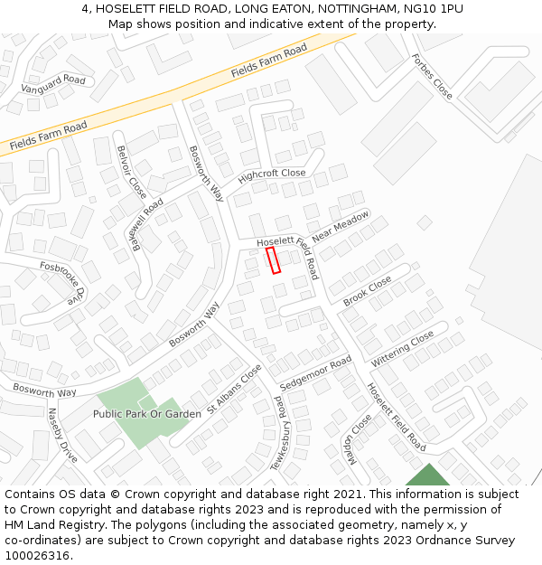 4, HOSELETT FIELD ROAD, LONG EATON, NOTTINGHAM, NG10 1PU: Location map and indicative extent of plot