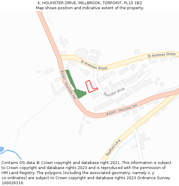 4, HOUNSTER DRIVE, MILLBROOK, TORPOINT, PL10 1BZ: Location map and indicative extent of plot