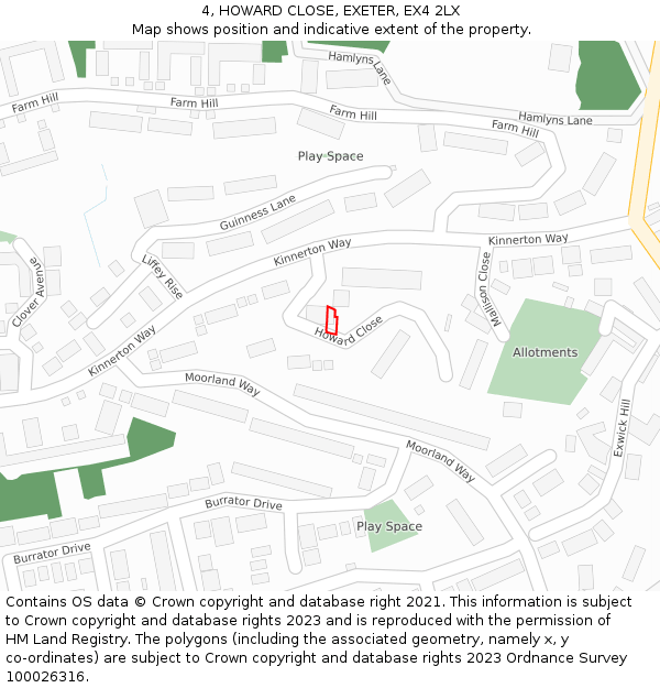 4, HOWARD CLOSE, EXETER, EX4 2LX: Location map and indicative extent of plot