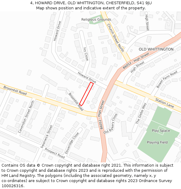 4, HOWARD DRIVE, OLD WHITTINGTON, CHESTERFIELD, S41 9JU: Location map and indicative extent of plot