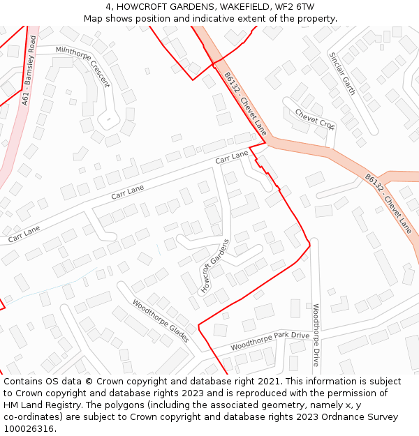 4, HOWCROFT GARDENS, WAKEFIELD, WF2 6TW: Location map and indicative extent of plot