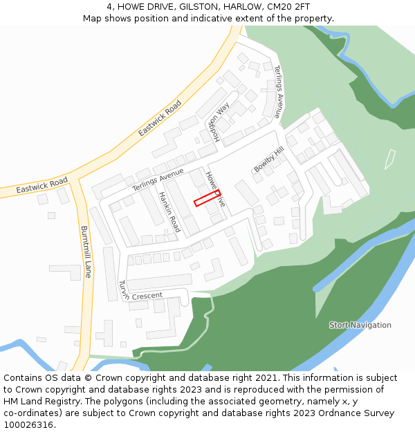 4, HOWE DRIVE, GILSTON, HARLOW, CM20 2FT: Location map and indicative extent of plot