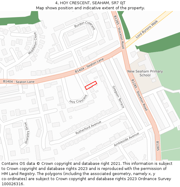 4, HOY CRESCENT, SEAHAM, SR7 0JT: Location map and indicative extent of plot