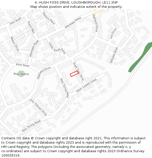 4, HUGH FOSS DRIVE, LOUGHBOROUGH, LE11 2NP: Location map and indicative extent of plot