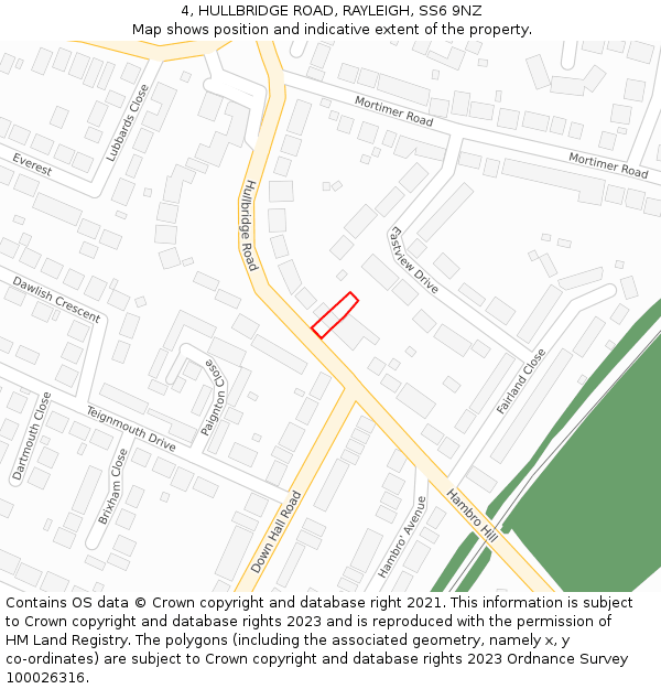 4, HULLBRIDGE ROAD, RAYLEIGH, SS6 9NZ: Location map and indicative extent of plot