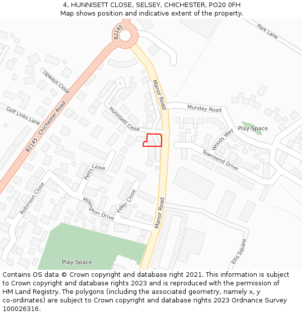 4, HUNNISETT CLOSE, SELSEY, CHICHESTER, PO20 0FH: Location map and indicative extent of plot