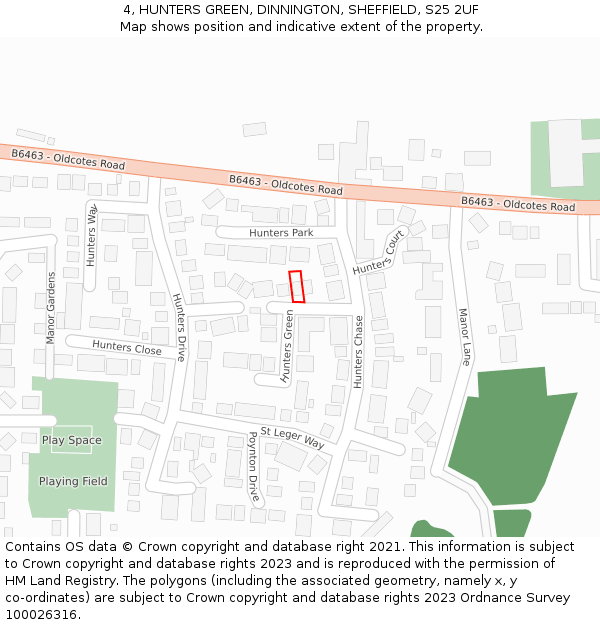 4, HUNTERS GREEN, DINNINGTON, SHEFFIELD, S25 2UF: Location map and indicative extent of plot