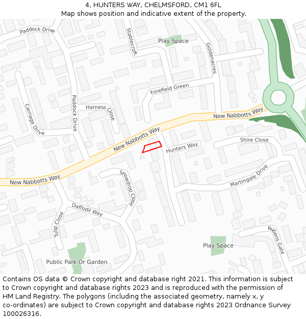 4, HUNTERS WAY, CHELMSFORD, CM1 6FL: Location map and indicative extent of plot