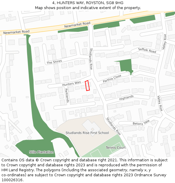 4, HUNTERS WAY, ROYSTON, SG8 9HG: Location map and indicative extent of plot