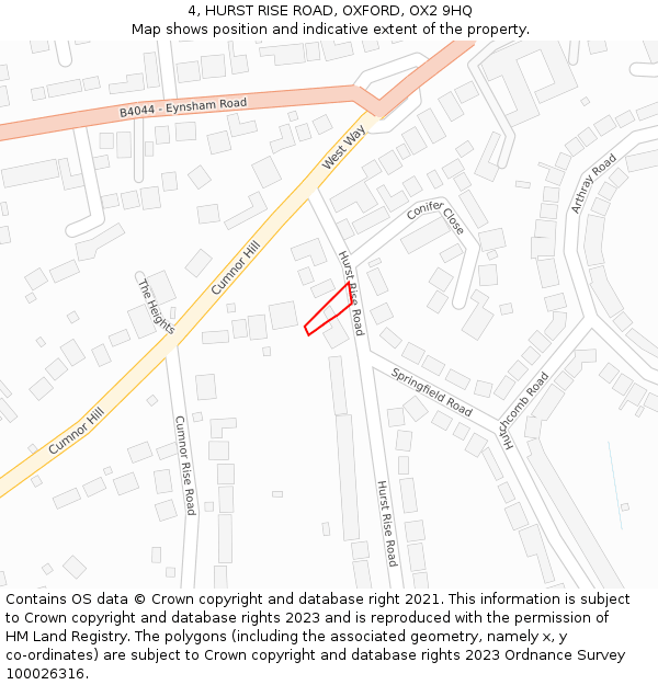 4, HURST RISE ROAD, OXFORD, OX2 9HQ: Location map and indicative extent of plot