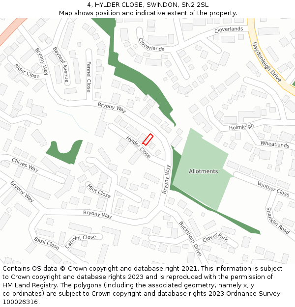 4, HYLDER CLOSE, SWINDON, SN2 2SL: Location map and indicative extent of plot