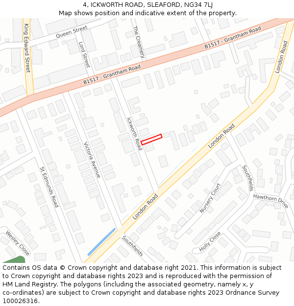 4, ICKWORTH ROAD, SLEAFORD, NG34 7LJ: Location map and indicative extent of plot