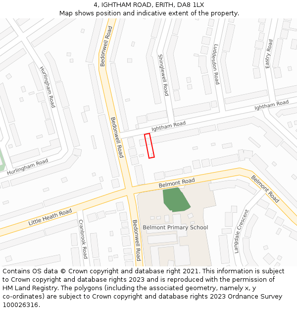 4, IGHTHAM ROAD, ERITH, DA8 1LX: Location map and indicative extent of plot