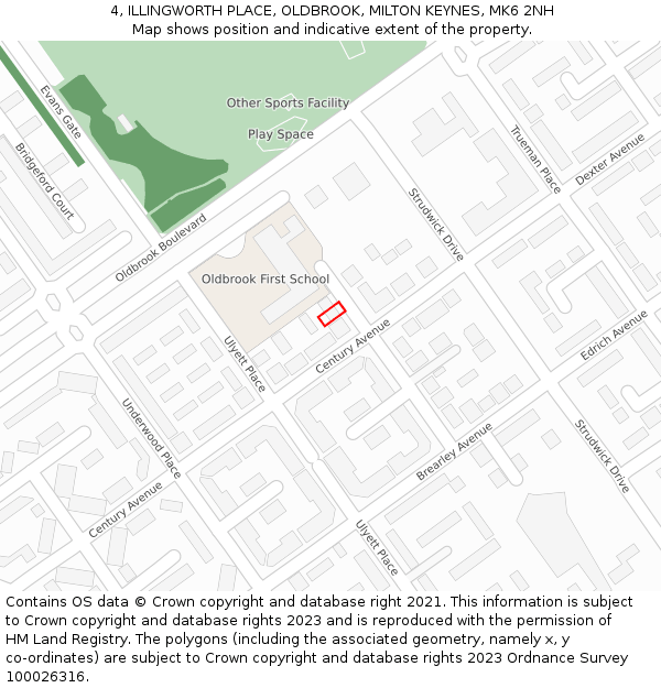 4, ILLINGWORTH PLACE, OLDBROOK, MILTON KEYNES, MK6 2NH: Location map and indicative extent of plot