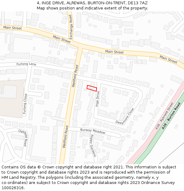 4, INGE DRIVE, ALREWAS, BURTON-ON-TRENT, DE13 7AZ: Location map and indicative extent of plot