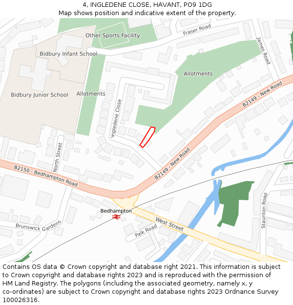 4, INGLEDENE CLOSE, HAVANT, PO9 1DG: Location map and indicative extent of plot
