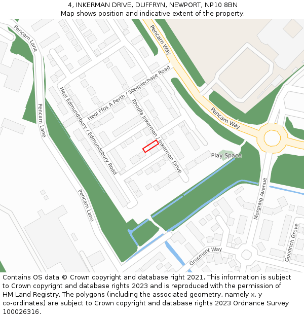 4, INKERMAN DRIVE, DUFFRYN, NEWPORT, NP10 8BN: Location map and indicative extent of plot
