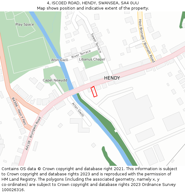 4, ISCOED ROAD, HENDY, SWANSEA, SA4 0UU: Location map and indicative extent of plot